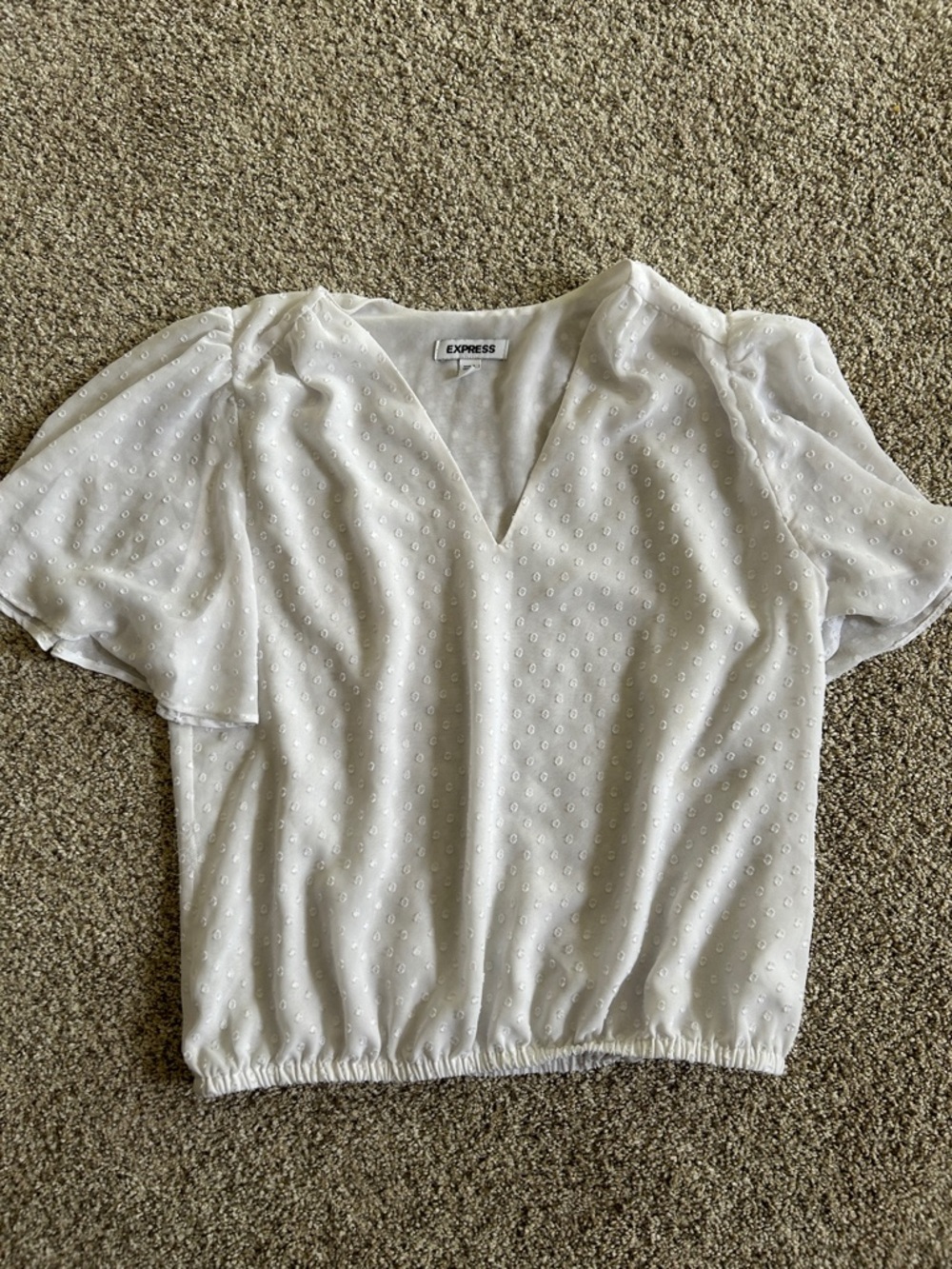 Express White Swiss Dot V-Neck Puff Sleeve Blouse